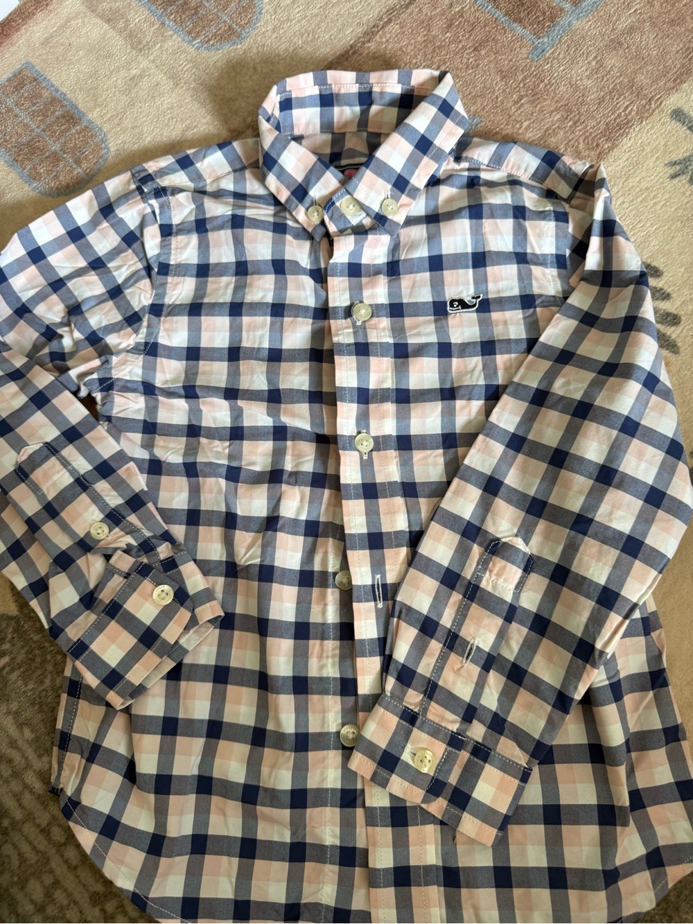 Vineyard Vines boys Navy and Pink Plaid Button-Down Shirt